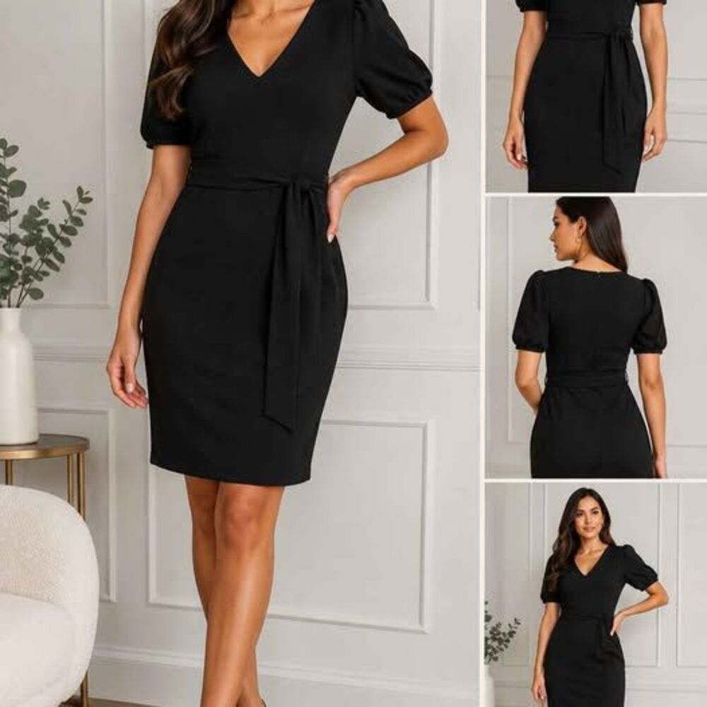 Express Black Puff Sleeve Tie Waist Sheath Dress Size SP